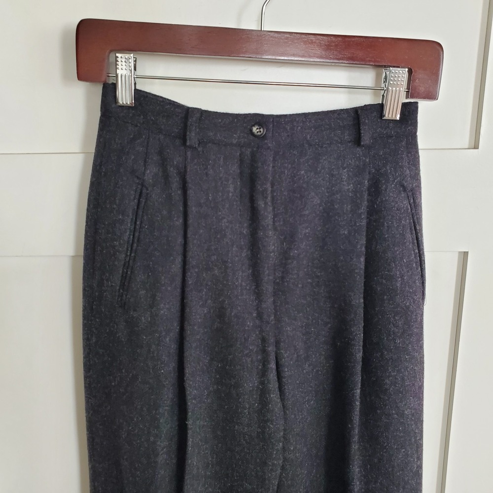 Vintage Wool Gray Trousers Womens 4P 24x28 Cuffed Hem Pants Preppy Dark Academia
